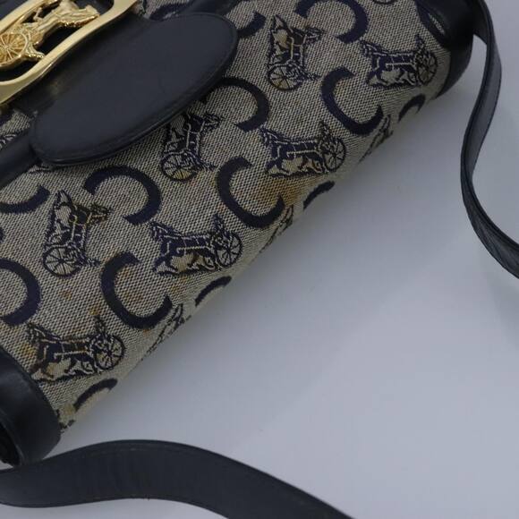 CELINE C Sulky Shoulder Bag Canvas Leather Navy Gold - Picture 6 of 12